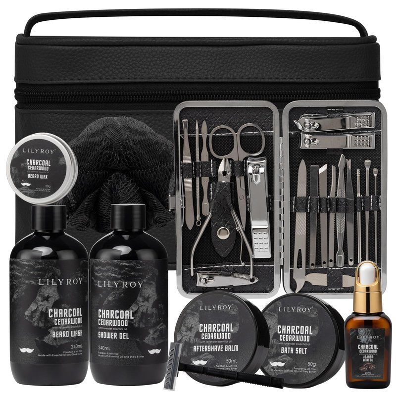 Fathers Day Gifts for Men - Bath and Beard Gift Set for Men, Bath & Body Care Kit for Him with Travel Bag | Gifts for Valentines Day, Christmas, Birthday, Spa Kit Travel Bag Gift for Dad