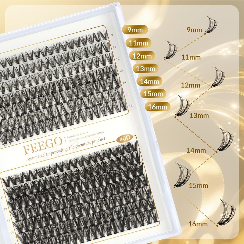 FEEGO Charming Kits 30D+40D D Fluffy Eyelash Extensions Kit, 280pcs Lash Clusters Wispy 9-16mm Applicator for Beginners, Individual Lashes, Lash Bond, Seal Glue, Remover (3040D Charming Kit)