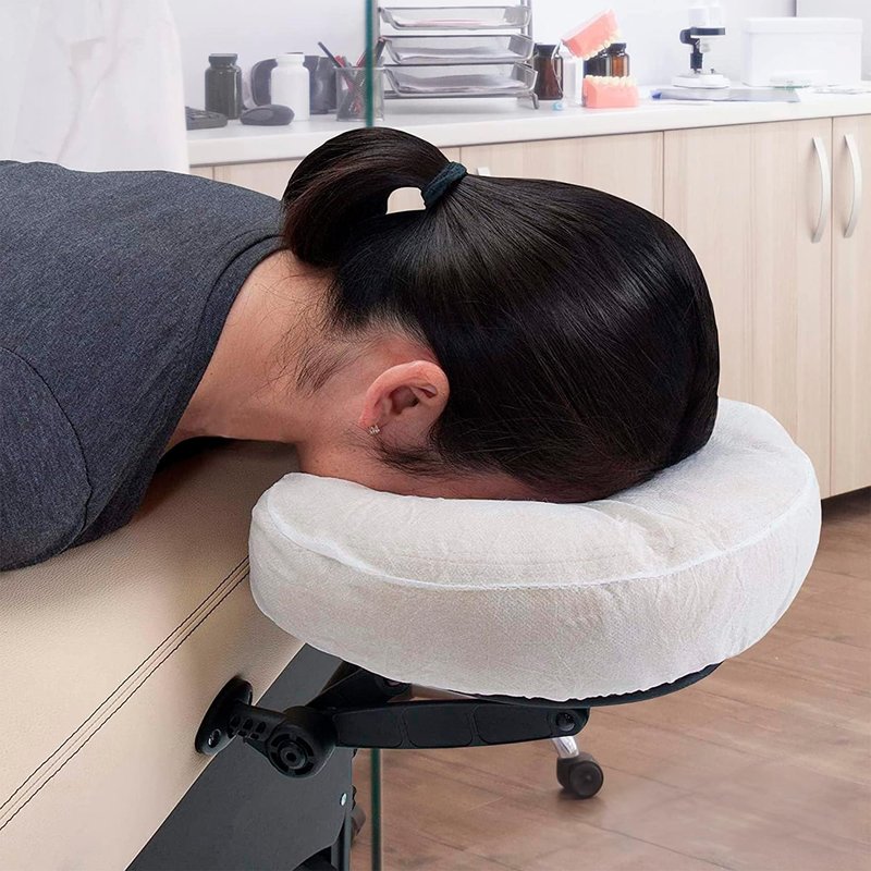 AMZ Medical Supply White Disposable Face Cradle Covers for Massage Table, 13 Inch. Pack of 100 Soft Polypropylene Massage Table Face Cradle Cover. 25 GSM Massage Table Head Rest Covers for Spa Salon