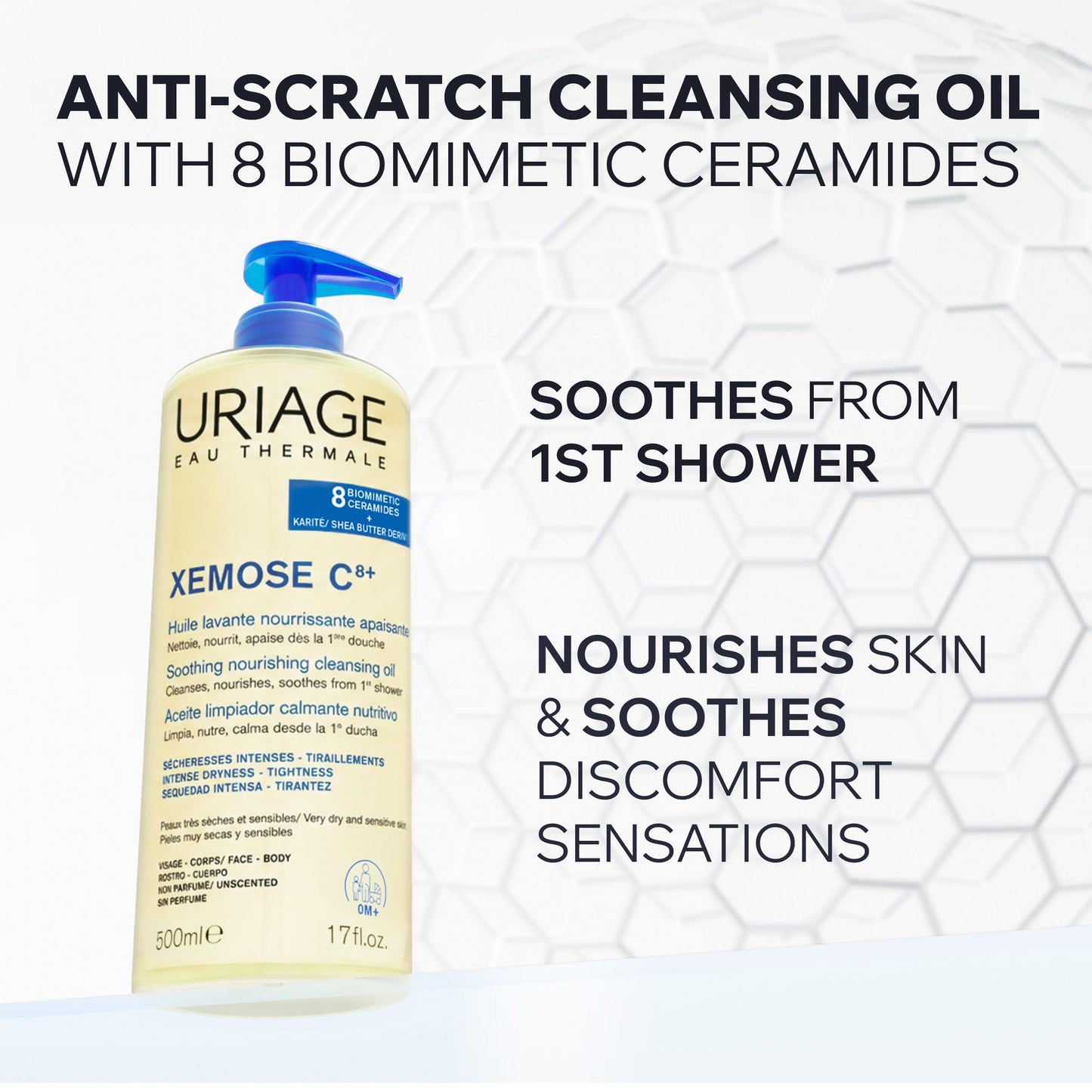 Uriage Cleansing Oil With Glycerin 25%, 2-In-1, Gently Cleanses & Moisturizes, Foaming Shower Oil For The Whole Family, Face & Body, Lovely Fragrance, Soap-Free, Physiological Ph, Sensitive Skin