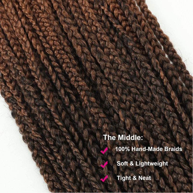 Ombre Brown Crochet Box Braid 30inch 6 Packs Midium Size Premium Synthetic Crochet Braids Waist Length Individually Prelooped Handmade Soft Braids Hair Extension For Girls Women(30inch M1B30)