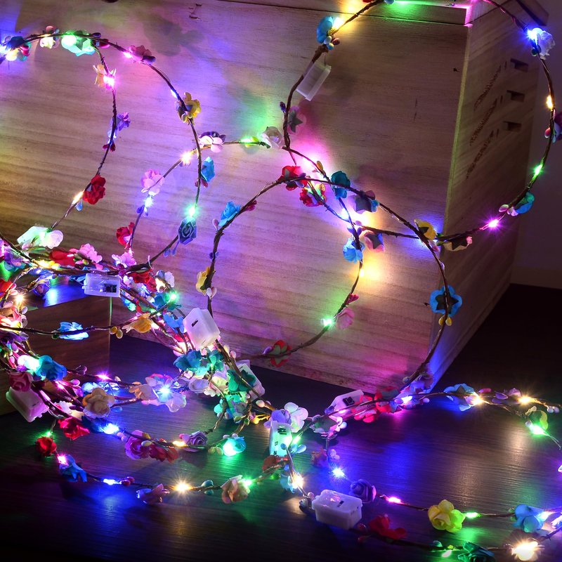 QSJQllo 30 Pcs LED Flower Crowns Headbands,Light up Headbands For Women,Glow in The Dark Headband,Diademas Con Luces Led Para Fiestas,Glow Headbands,Light up Crown，Diademas Con Luces Led Para Fiestas