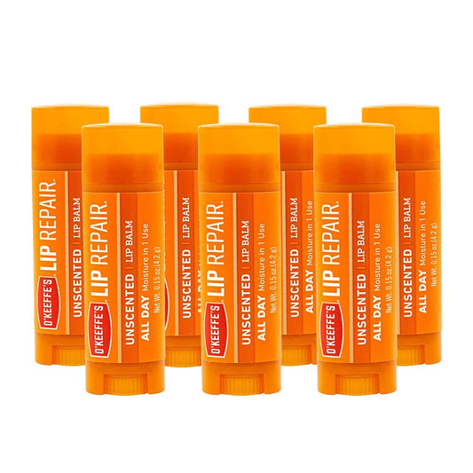 O'Keeffe's Unscented Lip Repair Lip Balm for Dry, Cracked Lips, Stick, (Pack of 7)