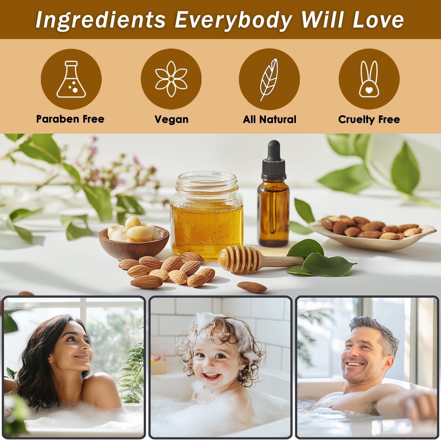Aqua Elegante Bath Basket For Women - Deluxe Spa Set with Wash, Bubble Bath, Lotion, Salts, Body Scrub, Towel, Shower Puff, Bathbombs, Reusable Basket, Gifts for Mom, Wife, Her - Honey & Almond