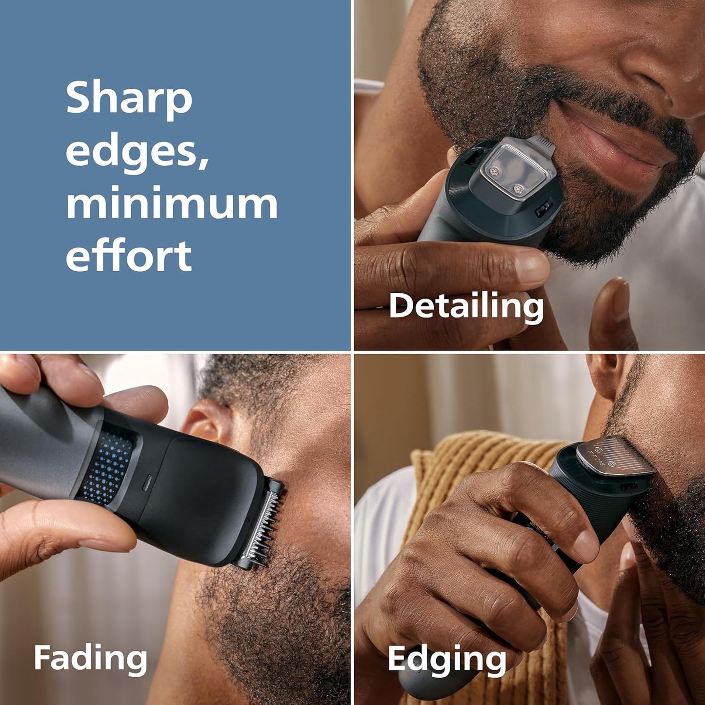 Philips Beard Trimmer 7000 Series - 100% Waterproof, 40 Length Settings | Detail & T-Blade Heads, Charging Stand
