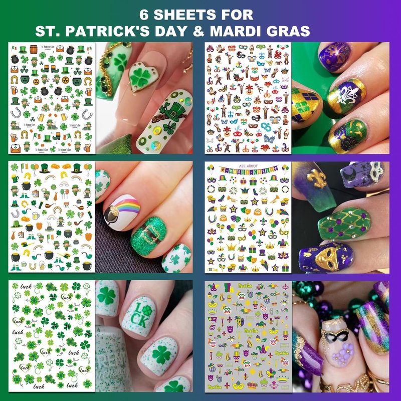 IDDFEVE 30 Sheets 8 Holiday Nail Art Stickers, Variety Pack All Season Nail Decals for All Year, Self-Adhesive Pegatinas Uñas 4th of July Halloween Fall Christmas Valentine St. Patrick's