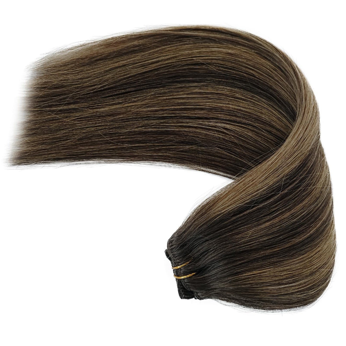 Clip in Hair Extensions Human Hair, 70g 5 Pieces Hair Extension Clips Balayage Dark Brown Fading to Ash Brown Mixed Dark Brown Hair Extensions Real Human Hair Clip ins for Women 20 Inch