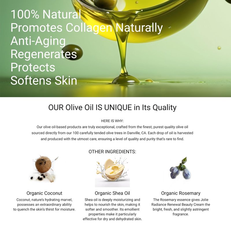 Jolie Radiance Renewal Beauty Cream - 100% Organic Olive Oil-Based Moisturizer | Deep Hydration & Glow | Clean Beauty, Vegan & Natural Skincare | Anti-Aging | Promotes Collagen (1 oz, Rosemary)