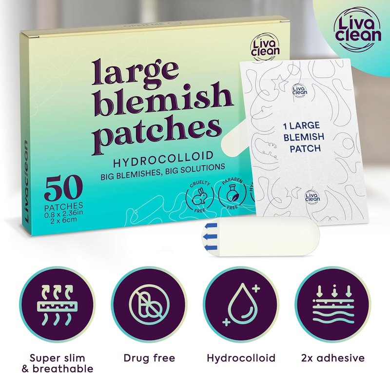 LivaClean Hydrocolloid Acne Patches | Large 100 CT for Cystic Pimples & Pore Spots