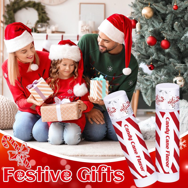 75 Pack Christmas Lip Balms Bulk Christmas Candy Peppermint Cane Scented Holiday Flavor Lip Balm Gifts Xmas Party Gifts Bulk Xmas Items Stocking Stuffers for Women Men Staff Employee (Candy)