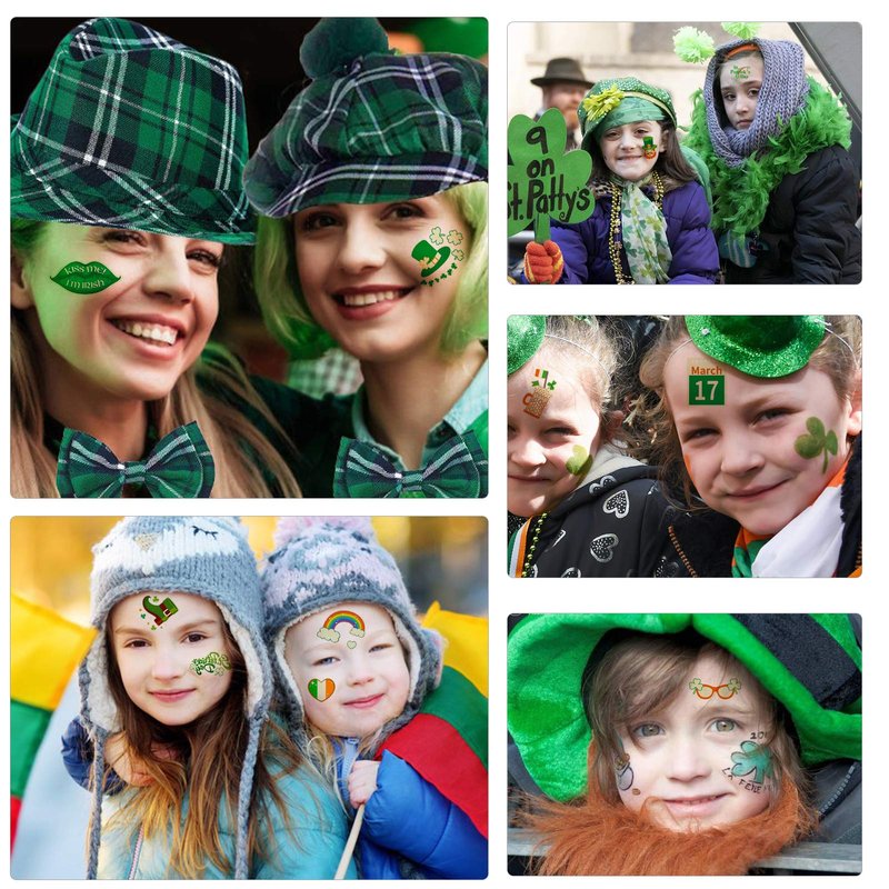 St.Patricks Day Tattoos, 12 Sheets Kids Glow in Dark Tattoos, 100+ Pcs St Patricks Day Stickers, St. patrick's Day Temporary Tattoos Shamrock, Amazing Irish St Patricks Day Decorations Party Favors
