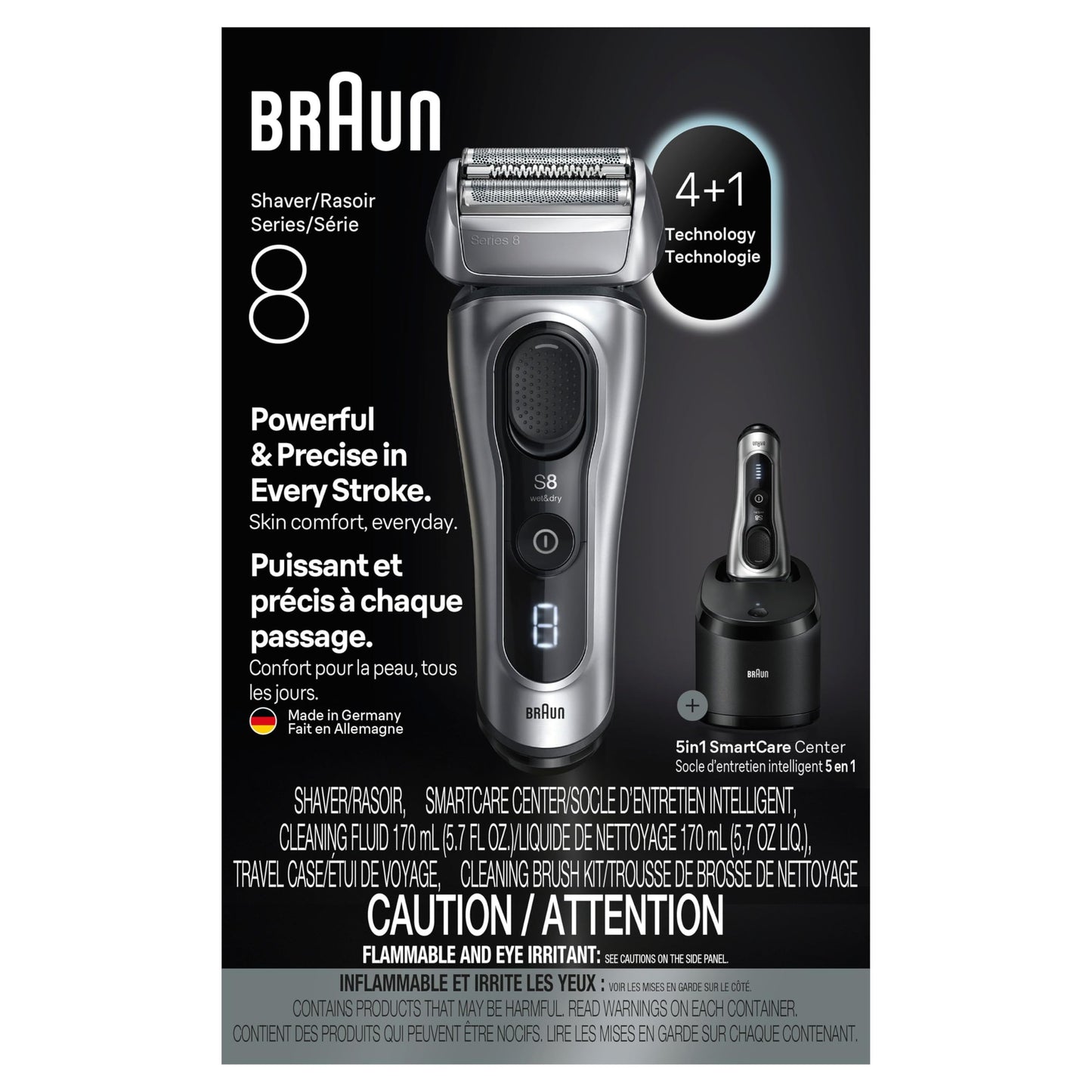 Braun Series 8 8567cc Electric Razor for Men, 4+1 Shaving Elements & Precision Long Hair Trimmer, 5in1 SmartCare Center, Close & Gentle Even on Dense Beards, Wet & Dry Electric Razor, 60min Runtime