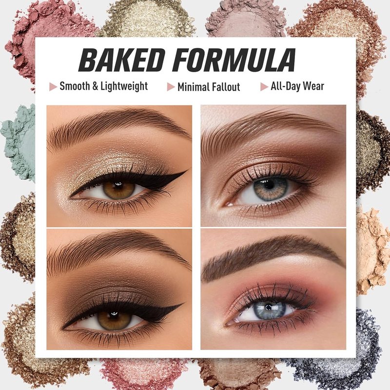 UCANBE Baked Eyeshadow Palette - 16 Color Natural Nude Matte & Shimmer | Includes 15PCS Brushes, High Pigment, Waterproof