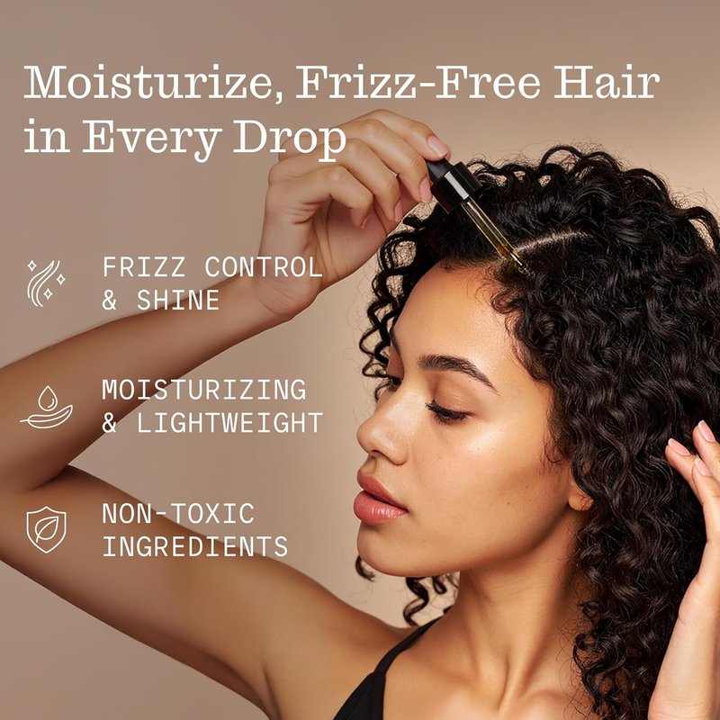 Hair Oil for Frizzy Hair - Lightweight Moisturizing Formula with Plant-Based Keratin | Non-Toxic Ingredients for Shine & Scalp Hydration - 1.7oz Travel Size