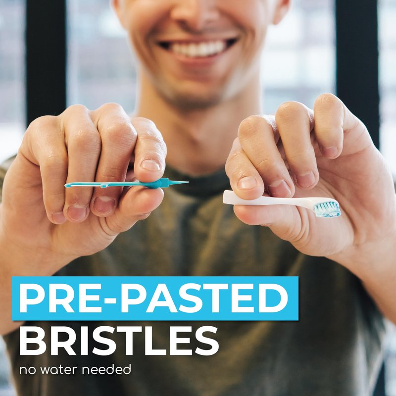 Brushee - The Evolution of Oral Care | 4-in-1 Tool (Paste + Brush + Floss + Pick) | Individually Wrapped | Disposable | Prepasted Travel Toothbrushes | Small Adult Toothbrush - (48-Pack)