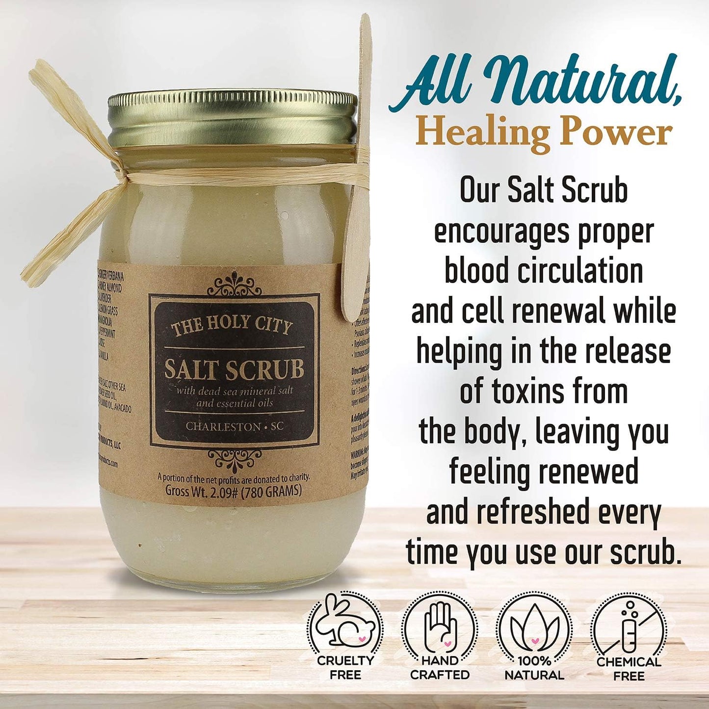 HOLY CITY SKIN PRODUCTS Exfoliating Body Scrub - Pure Dead Sea Salt Scrub for Hands and Body, 16 fl oz Hydrating Moisturizing Skin Care for Body Acne, Eczema, Wrinkles (Lavender)