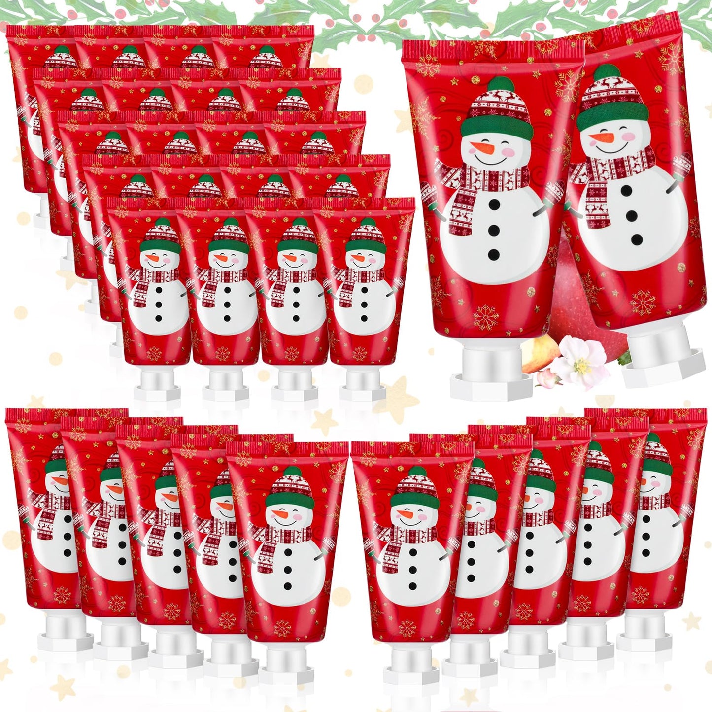 Heigble 30 Pcs Holiday Hand Cream Bulk Winter Gifts for Women Christmas Party Favors Mini Hand Lotion Set 1.1 Fl oz Travel Size for Dry Skin Women Mom Coworkers(Snowman)