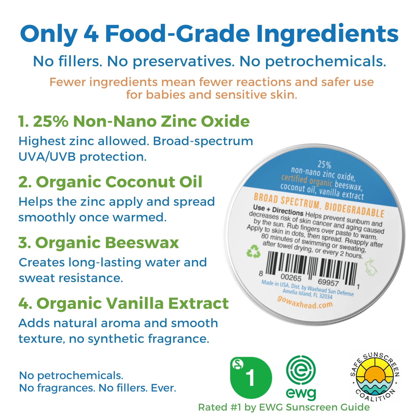 Waxhead Zinc Oxide Sunscreen Paste SPF 30, Nose Sunscreen Sunblock, Surf Lifeguard Face Protection, Reef Safe Mineral Formula for Sensitive Skin Kids, 80 Min Water Resistant, Travel Size 2 oz
