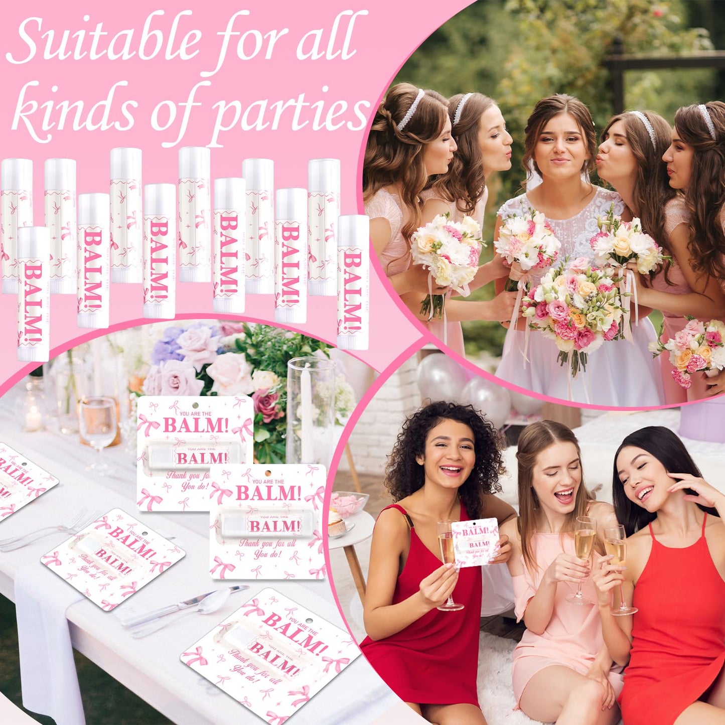 50 Pack Pink Bow Lip Balm Bulk Bow Thank You Gifts Appreciation Moisturizing Lip Care Set Valentine's Galentine's Day Bachelorette Party Favor for Women Wedding Bridal Spring Supplies