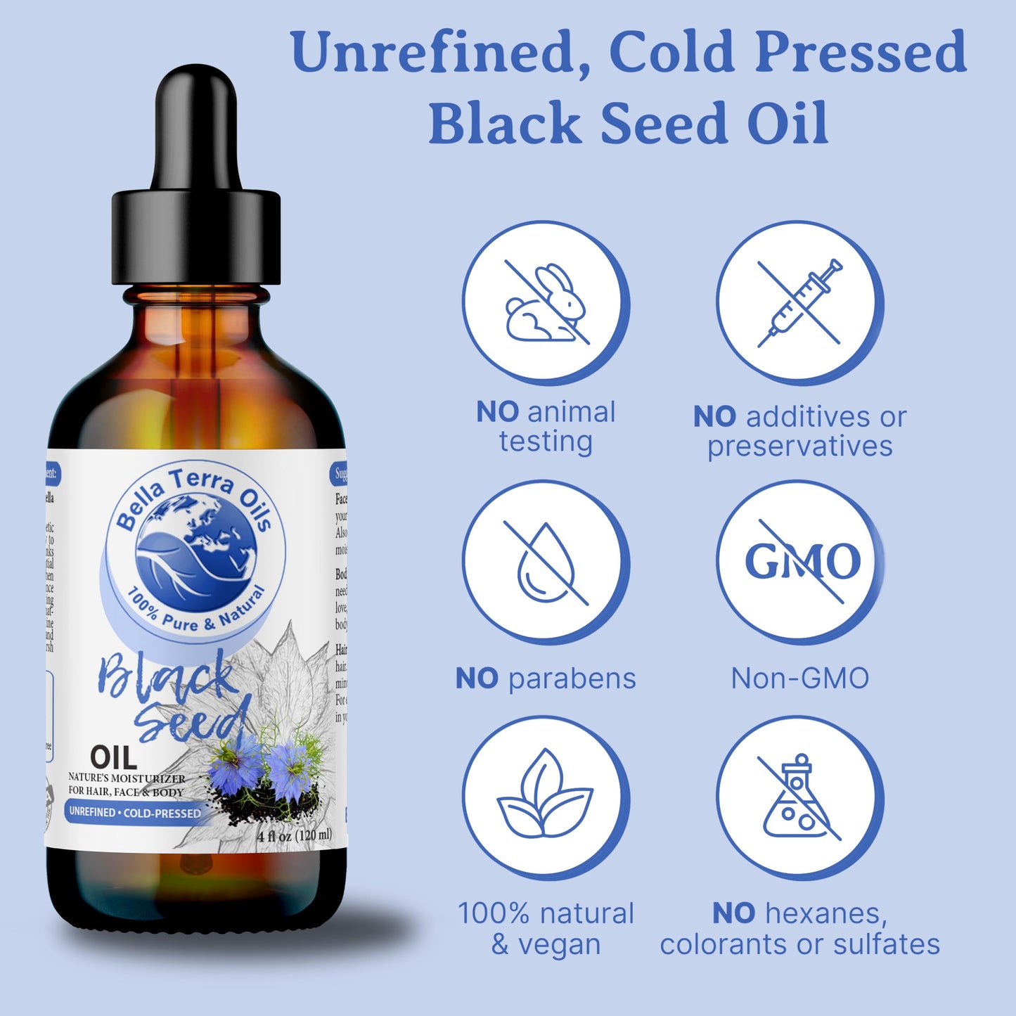 Bella Terra Oils - Black Seed Oil 16oz - Purity from Black Cumin Seeds, Bursting with Omega Fatty Acids & Vitamins, Enhance Your Beauty Regimen