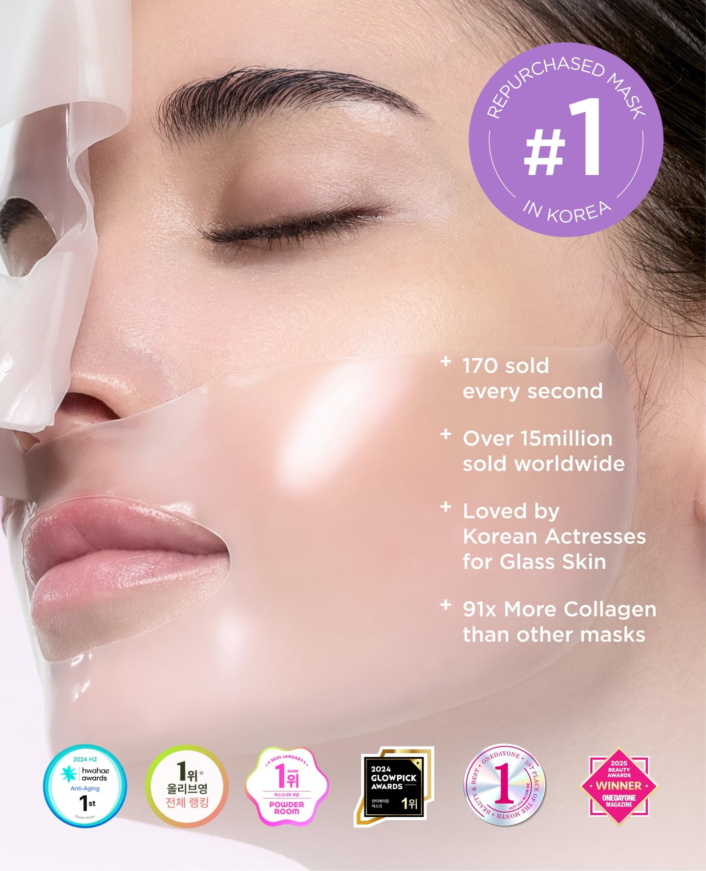 AROCELL Super Collagen Overnight Hydrogel Mask with Retinol, Stem Cell & Pure Atelo Collagen | Firming, Lifting, Plumping, Long-Lasting Glow | Korean Glass Skin Care | 43g x 4
