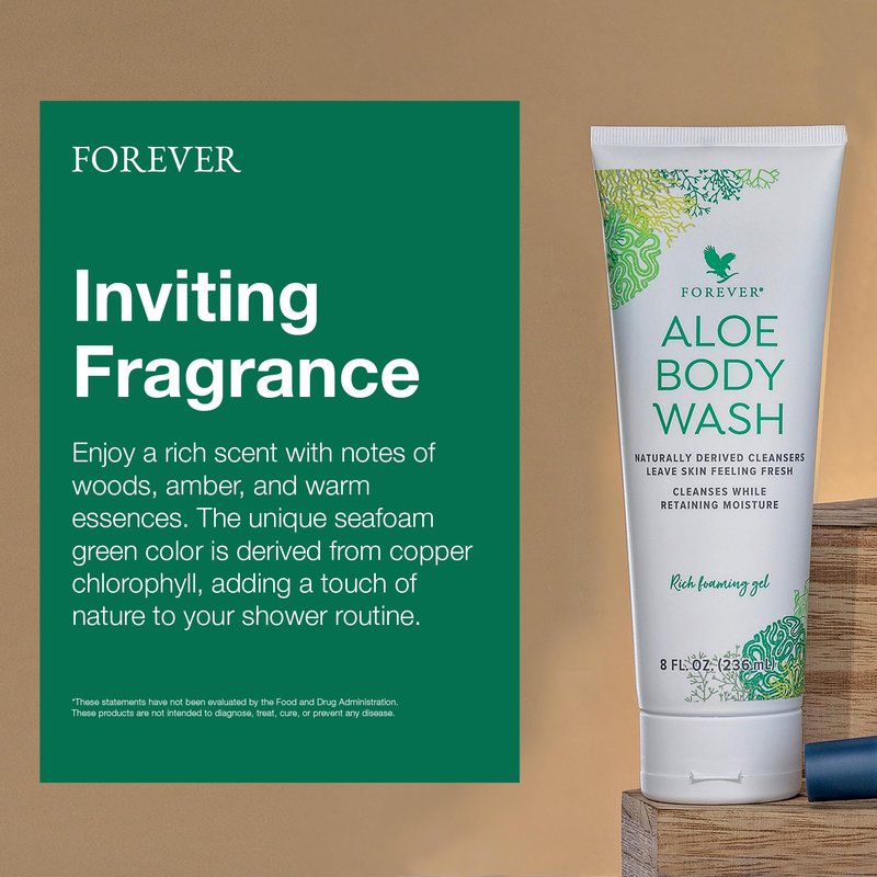 Forever Diving - Forever Aloe Body Wash - Sulfate-Free Cleanser with Aloe Vera, Argan Oil & Vitamins A, C, E - Inviting WoOzods & Amber Scent - 8 Fl
