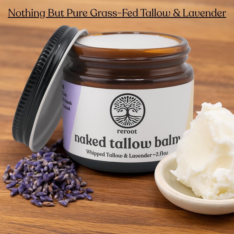Beef Tallow for Skin | LAVENDER NAKED TALLOW BALM I 2 Ingredients - 100% Grass Fed Beef Tallow & Lavender | Whole Body & Face Whipped Tallow | Sensititve Dry Skin, Eczema, Psoriasis, Rosacea