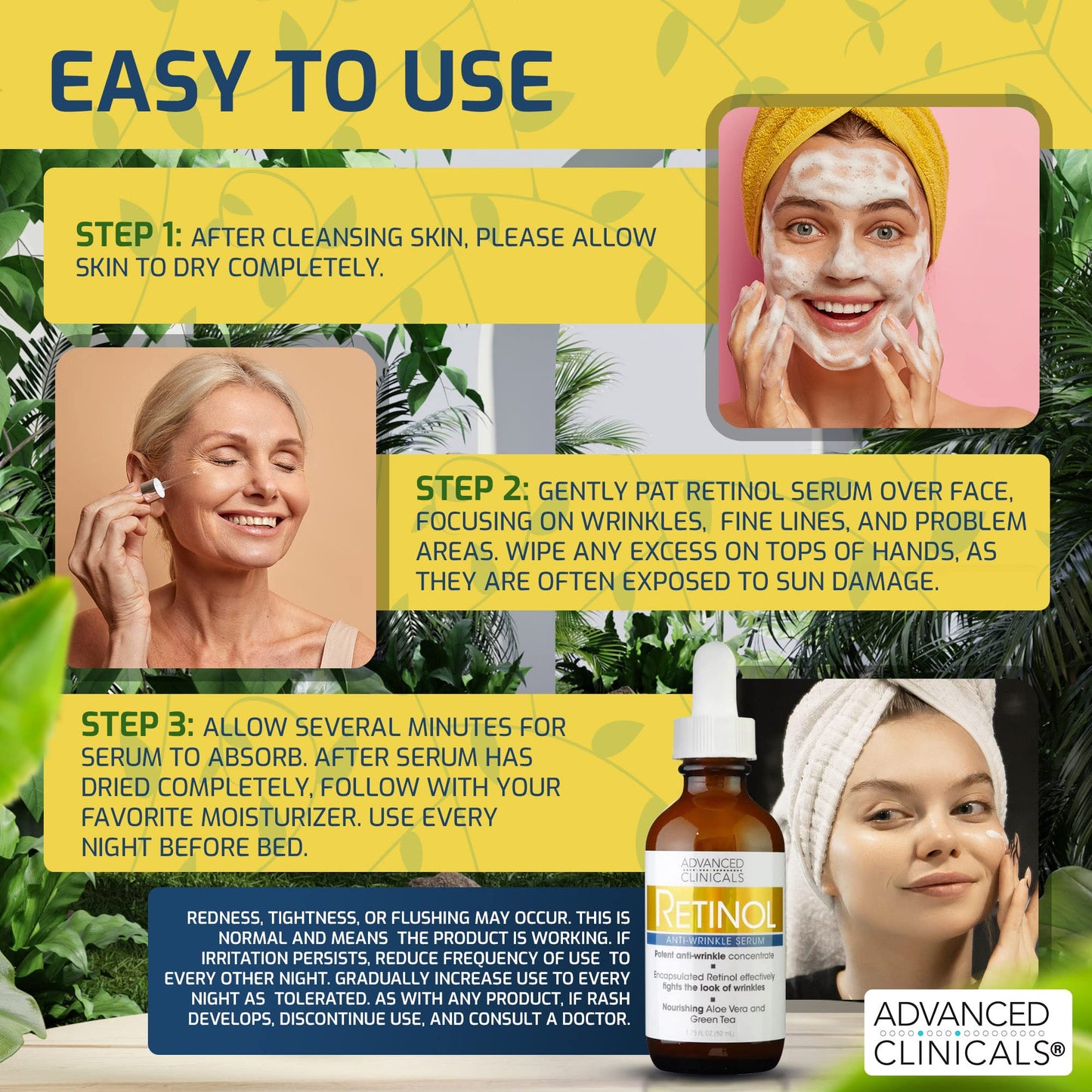 Advanced Clinicals Retinol Anti-Aging Facial Serum + Vitamin C Brightening Facial Serum + Hyaluronic Acid Hydrating Facial Serum Set