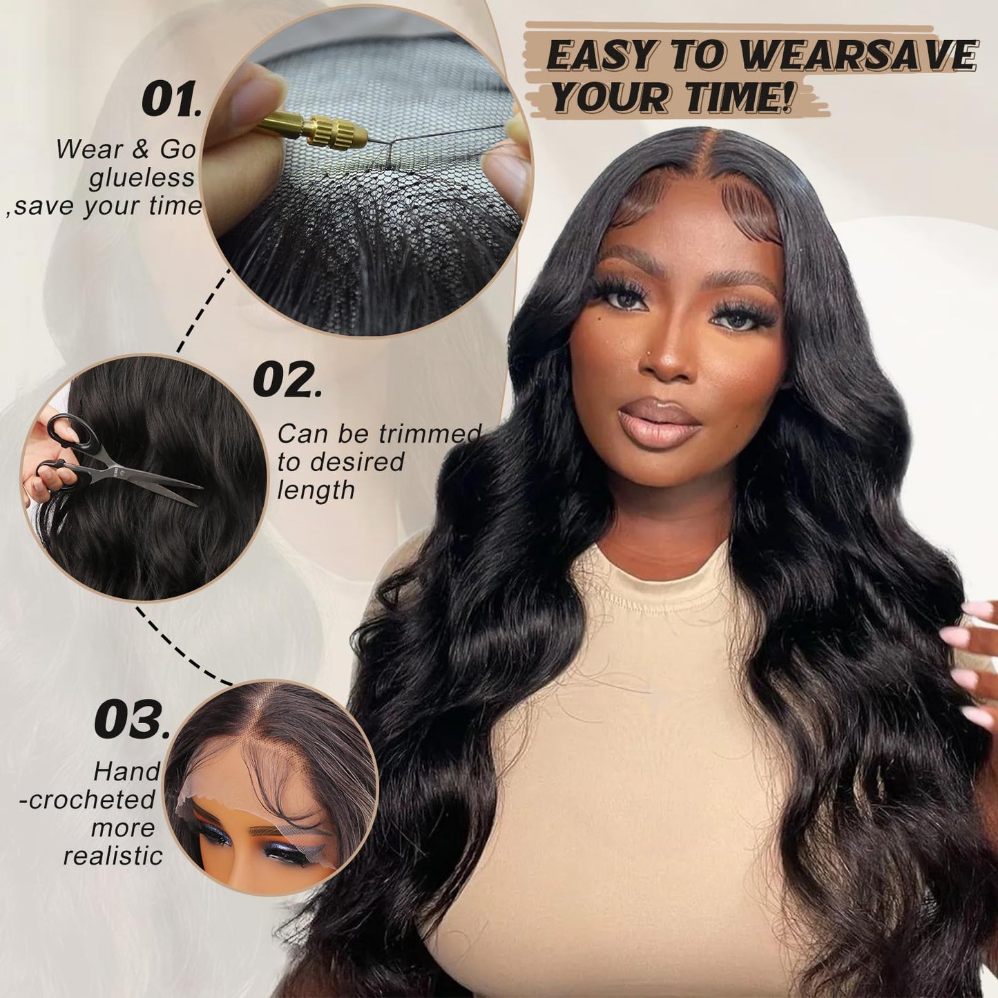 SUKRI Black Synthetic Lace Front Wig 13×4 HD Lace Wave Wig 26 Inch Long Wavy Wigs with Baby Hair Synthetic Lace Front Wig for Women Daily Party Use