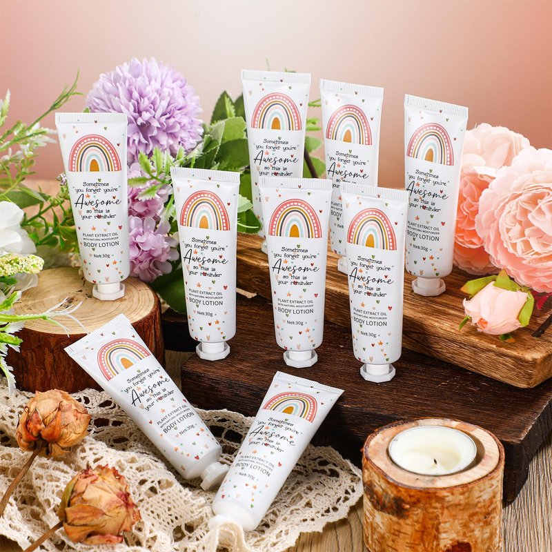 Yaryang 24 Pcs Valentine's Day Employee Appreciation Gifts Bulk Travel Rainbow Body Lotion Inspirational Thank You Team Office Gift Mini Body Cream for Valentine's Day Women Coworker Staff