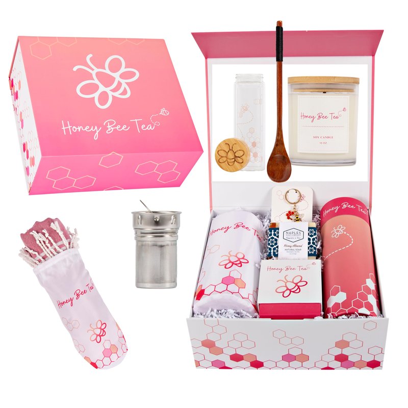 Mother's Day Mom Birthday Bridesmaid Graduation 7 Piece Gift Set | Gifts for Women | 7 Piece Set | Hand Picked Beautifully Packaged | Luxury Spa Gift Featuring Naples Soap Company | Honey Bee Tea™