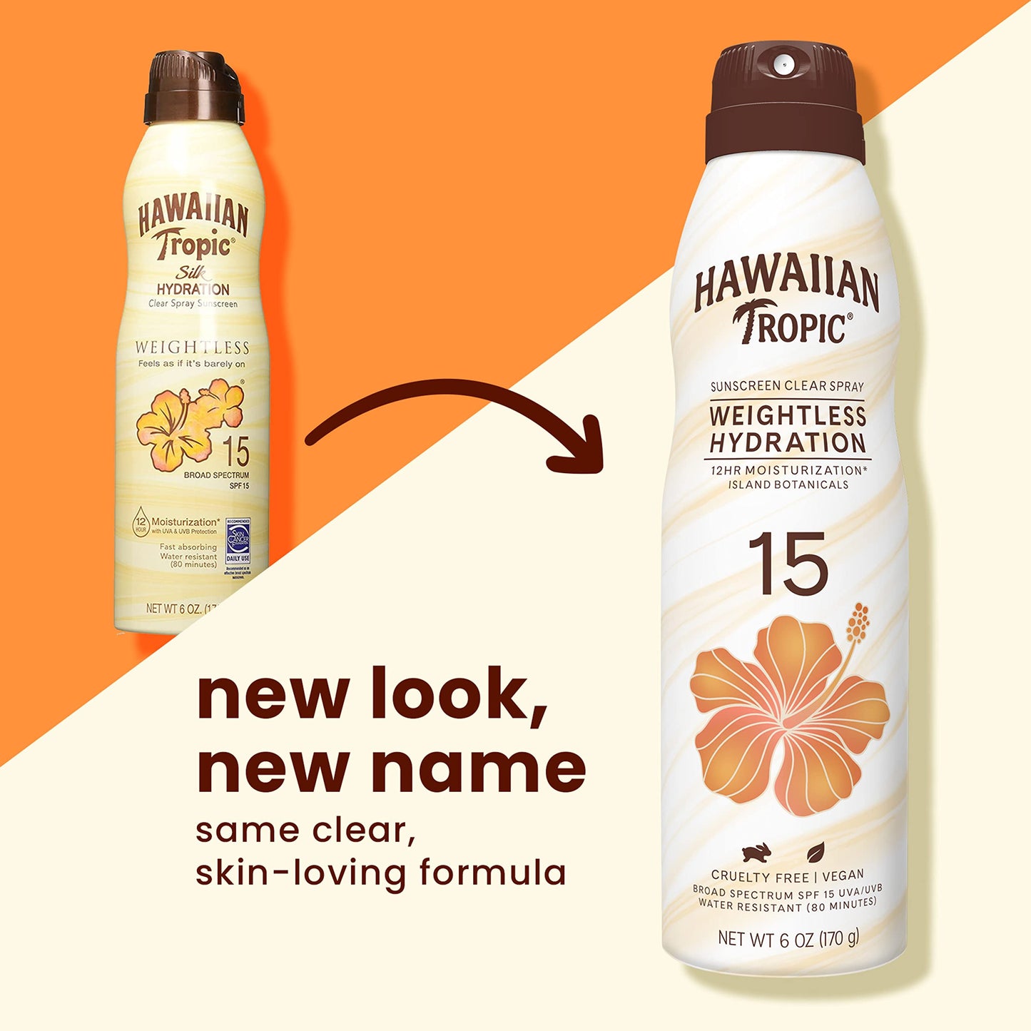 Hawaiian Tropic Weightless Hydration Clear Spray Sunscreen SPF 15 Twin Pack 6oz Each + Face Sunscreen Lotion SPF 30 Travel Size 1.7oz