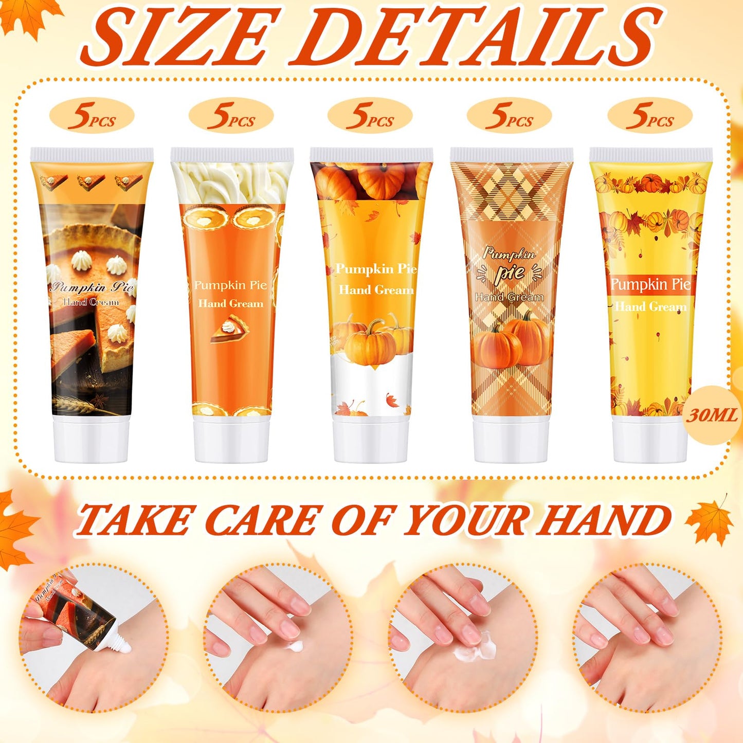 Loopeer 25 Pcs Fall Pumpkin Lotion Bulk Thanksgiving Hand Cream Gifts Pie Spice Lotion Flavor Hand Cream Favors Bulk 30ml Mini Travel Size Autumn Thanksgiving Party Supplies