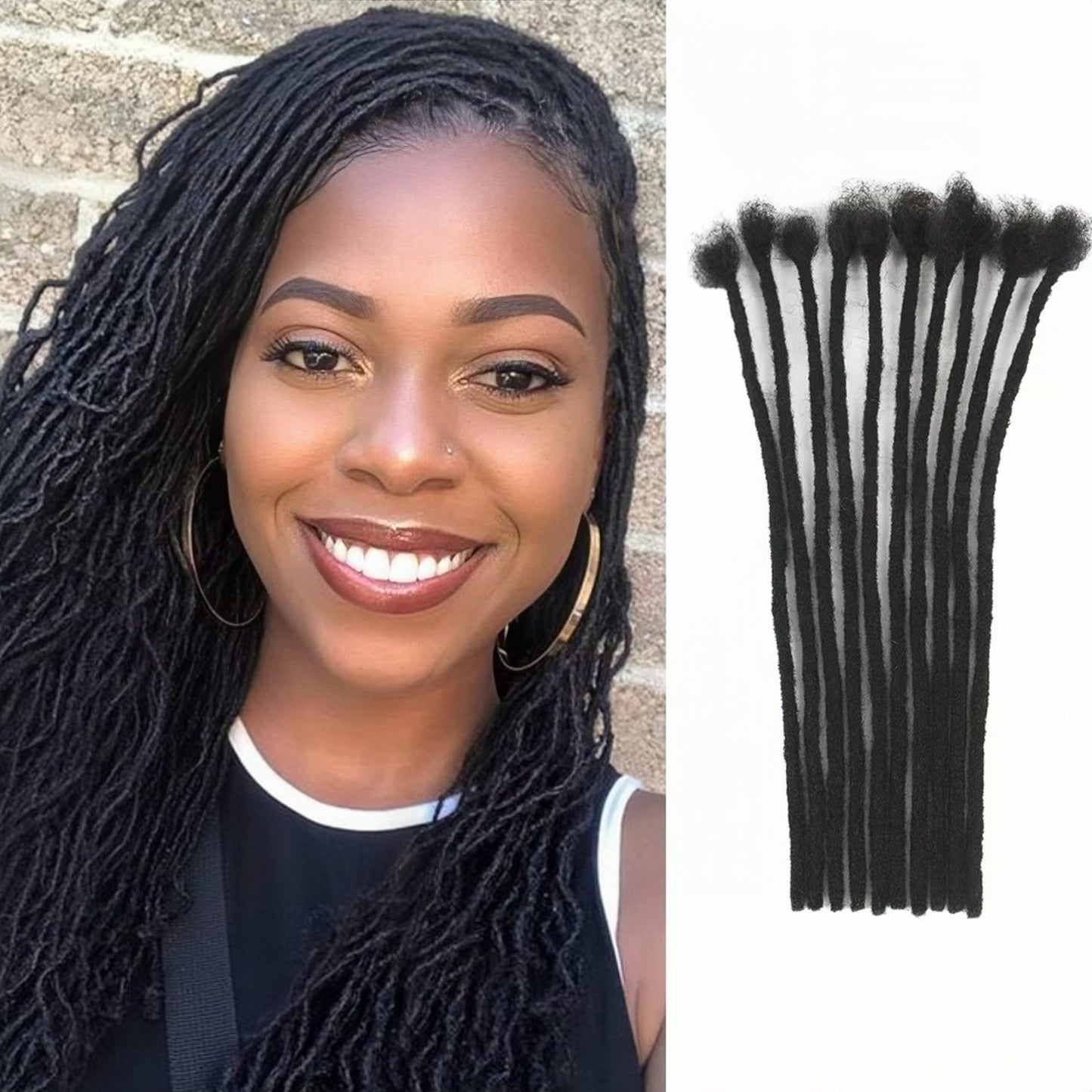 0.2cm Width 8Inch 20 Strands Loc Extension Human Hair 100% Handmade Permanent Real Dreadlock Extensions Human Hair For Women/Men/Kids Can Be Dyed Bleached Curled (width 0.2cm #1B color)