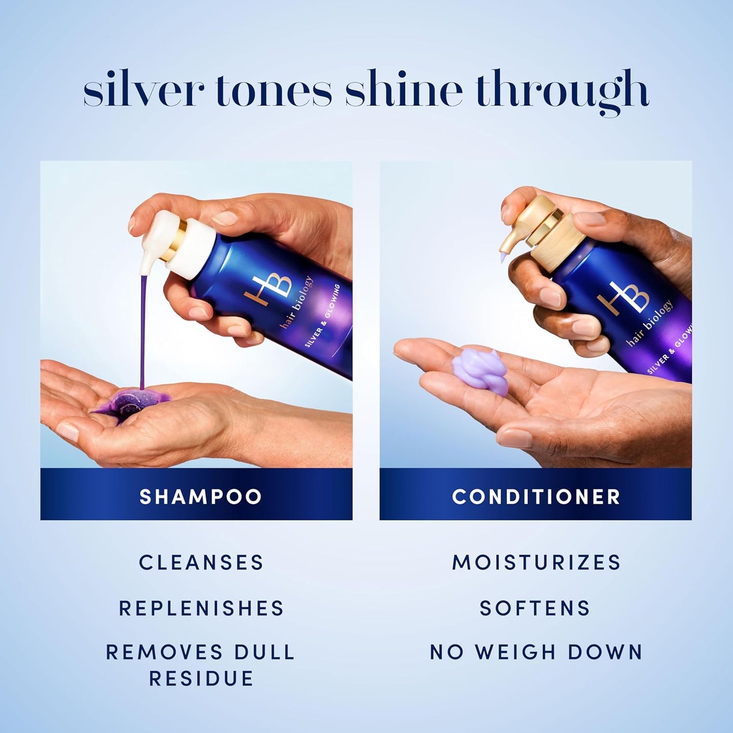 Hair Biology Biotin-Infused Purple Shampoo & Conditioner Set - Anti-Brassiness, Moisturizing | 12.8 Fl Oz Each, 2 Pack