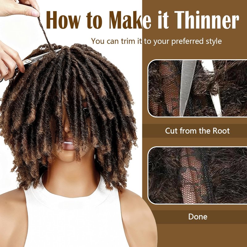 Looxey Dreadlock Wig, Short Braided Wigs for Black Women, Synthetic Dreads Wig with Bangs, Glueless Afro Curly Wig Natural Dreads Loc for Daily and Party (Ombre Blonde)