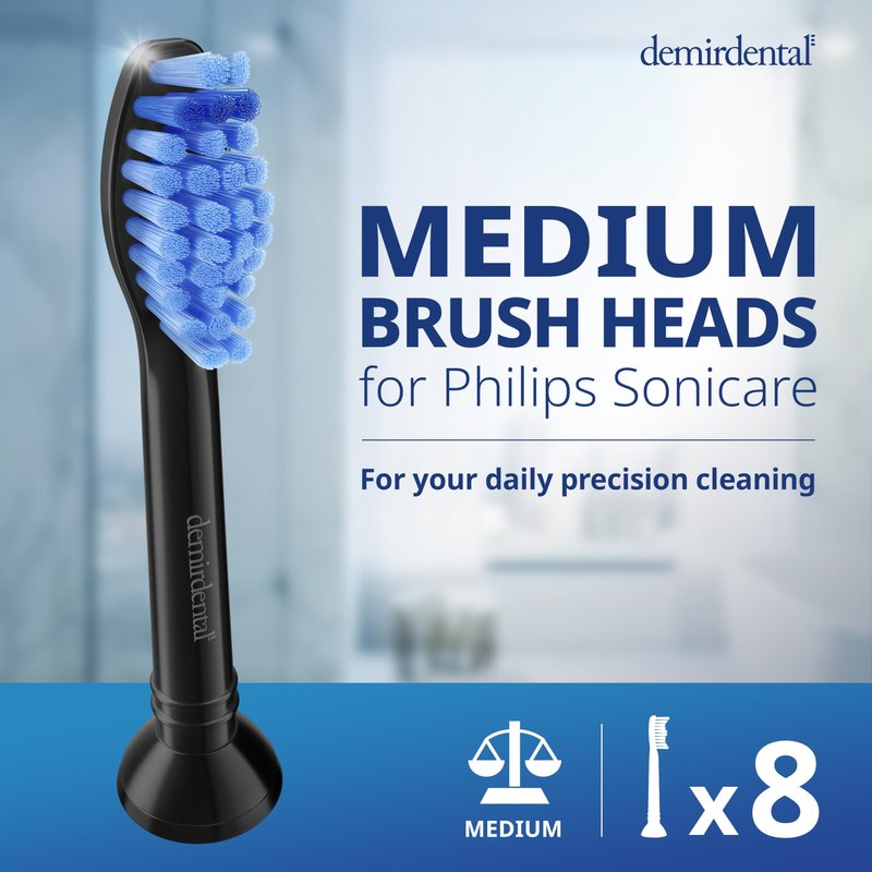 Replacement Heads - Compatible with Philips Sonicare Replacement Heads - Medium Replacement Toothbrush Head - Replaces HX6015/03 SimplyClean Toothbrush Heads - Black - 8 Pcs