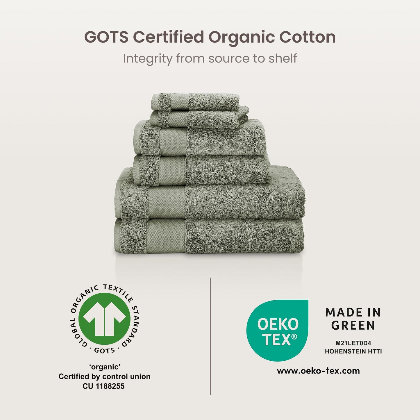 BIOWEAVES 100% Organic Cotton 700 GSM Plush Premium Washcloths 13" x 13" GOTS Certified, Face Towels Perfect for Home & Bathroom - Sage, Pack of 12