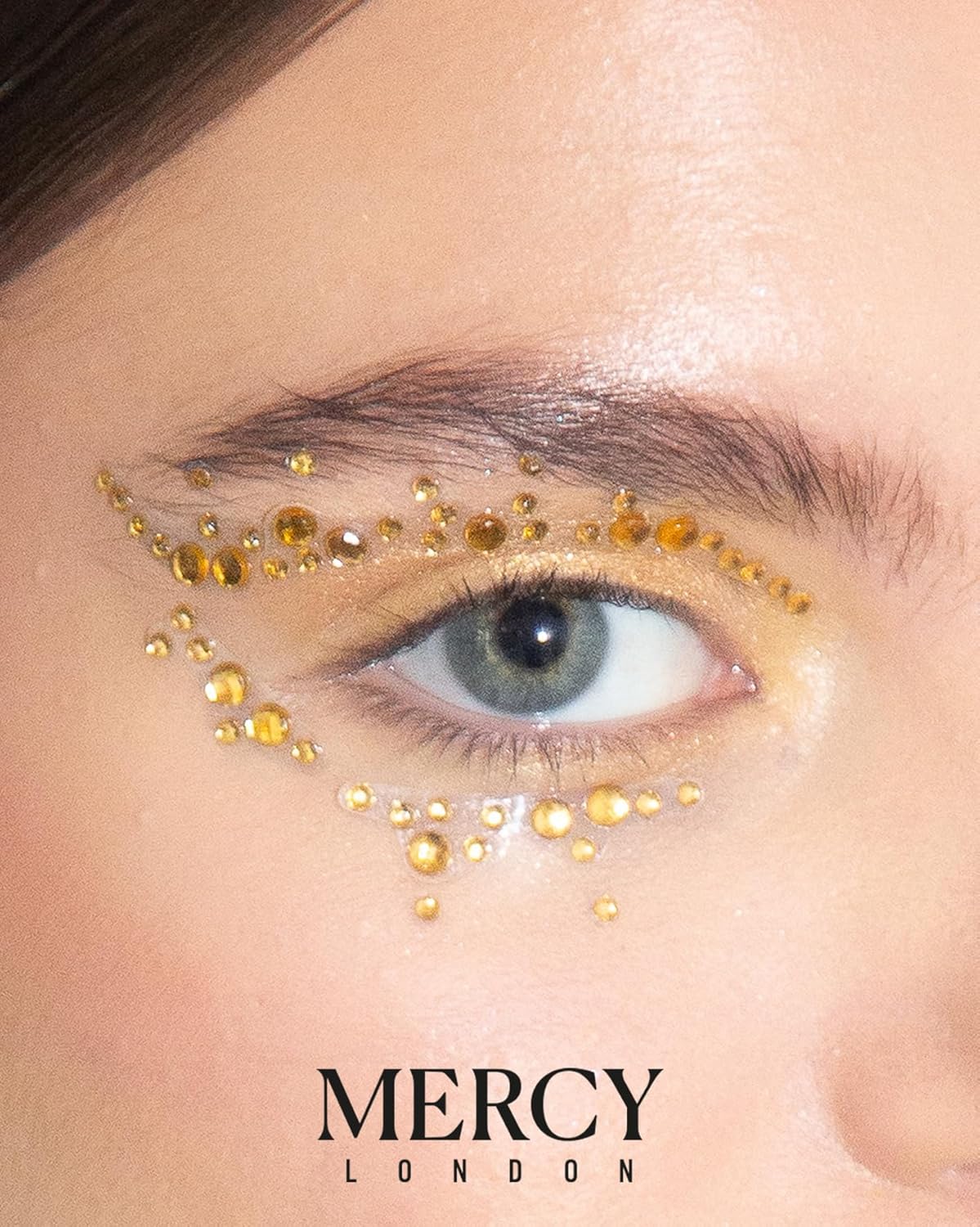 Cat Eye Crystal Eye Jewels - Gold Face Gems for Costume Makeup | Stick-On Accessories
