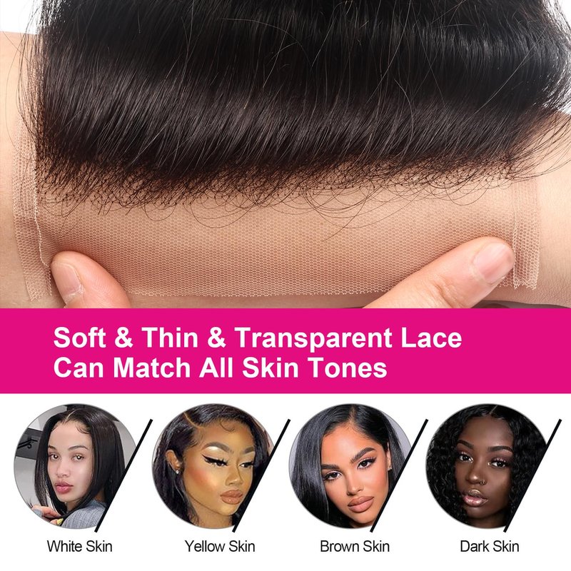 5x5 Transparent HD Lace Closure Silky Straight Human Hair Lace Closure Brazilian Virgin Remy Hair Invisible Lace Frontal Closure Pre Plucked Natural Black Color 16 Inch
