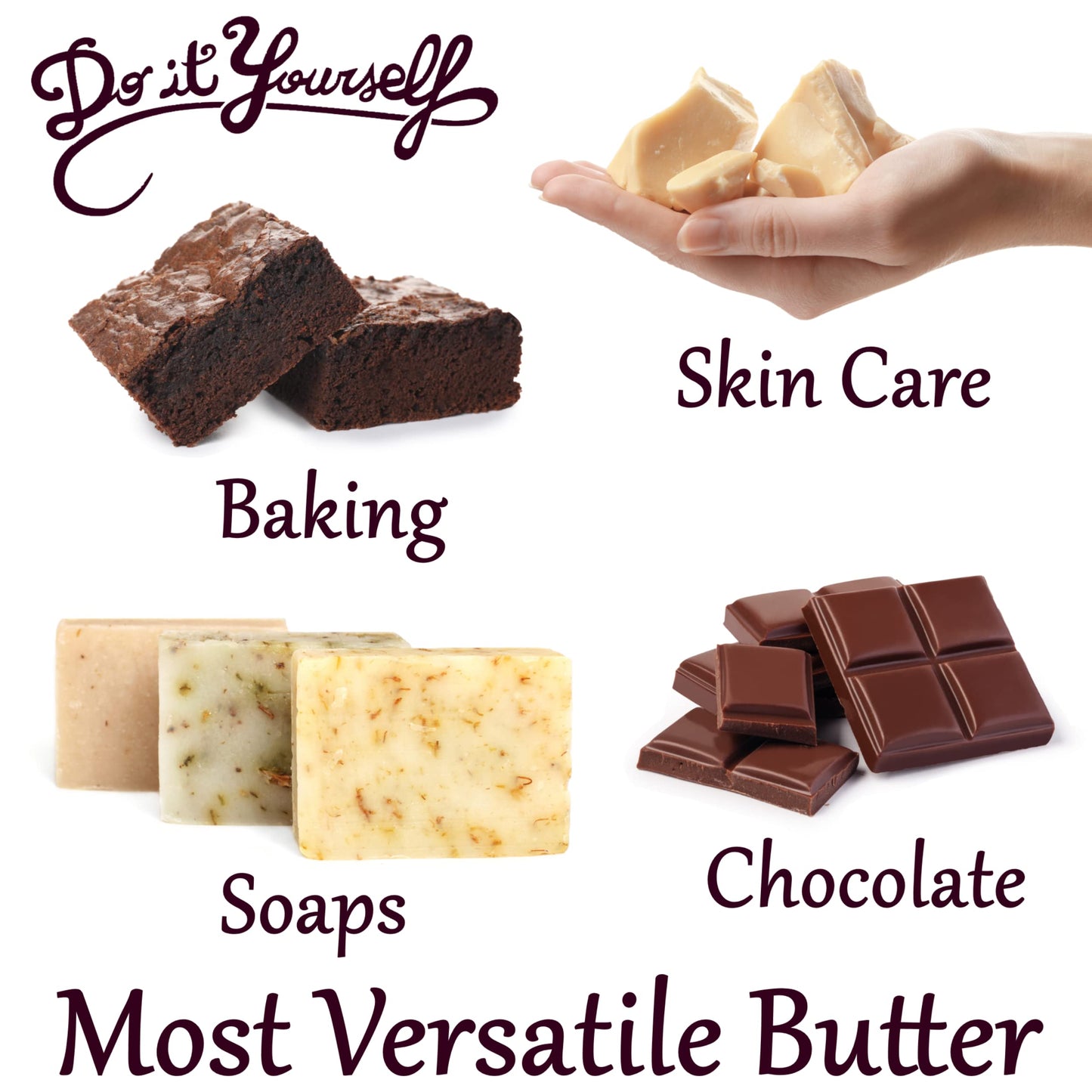 Plant Guru Raw Cocoa Butter 1 lb. Bar - 100% Pure Natural Unrefined FOOD GRADE Arriba Nacional Cacao Bean, Great For Chocolate Making, Soap, Lip Balm and Moisturizer For DIY Body Butters