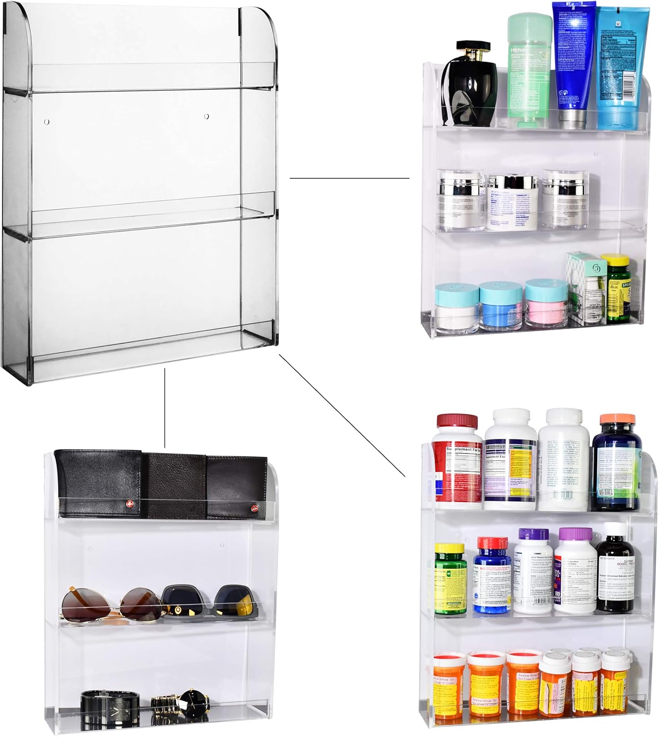 Acrylic Nail Polish Rack - Wall-Mounted Display for 48 Bottles | Clear Organizer with Microfiber Cloth (3 Tier)