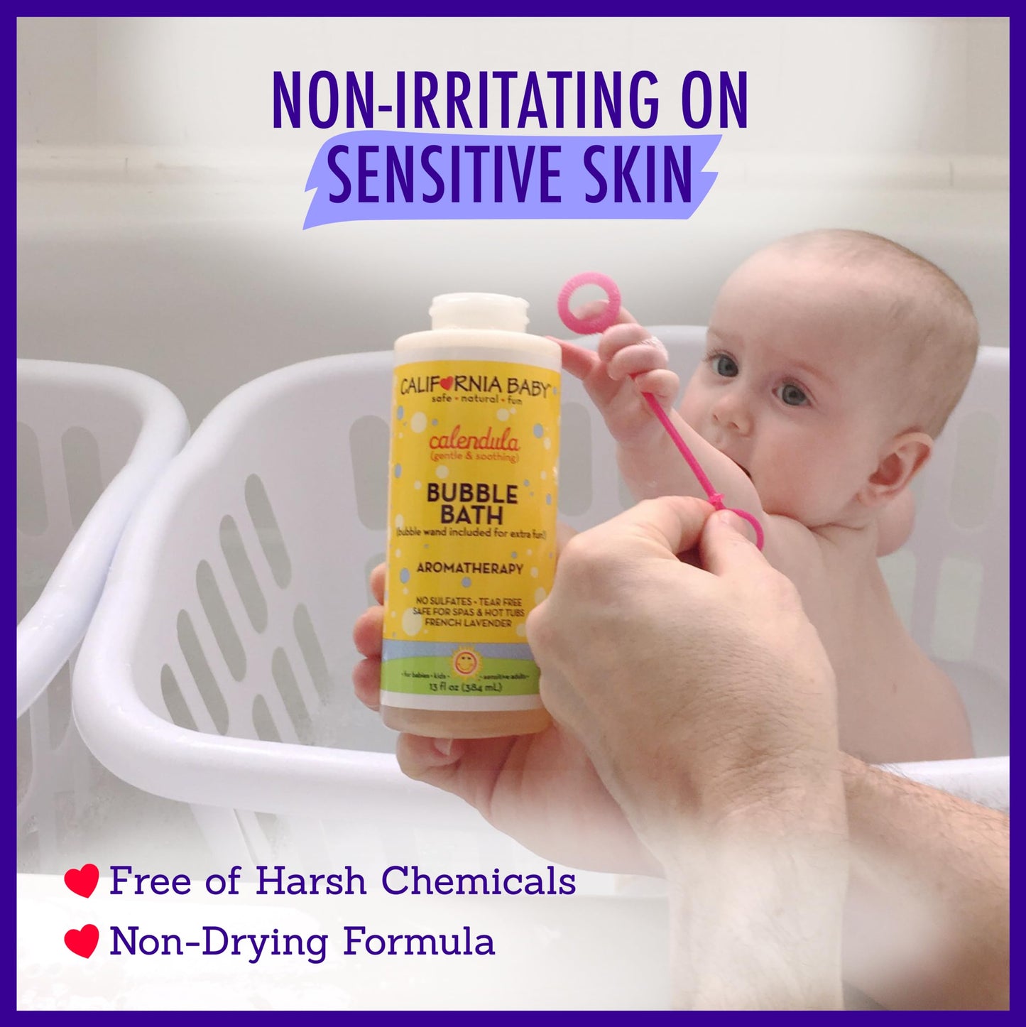 California Baby Calendula Bubble Bath | 100% Plant-Based Kids Bubble Bath | Soothing Lavender Baby Bubble Bath | Free Bubble Wand | 384 mL / 13oz