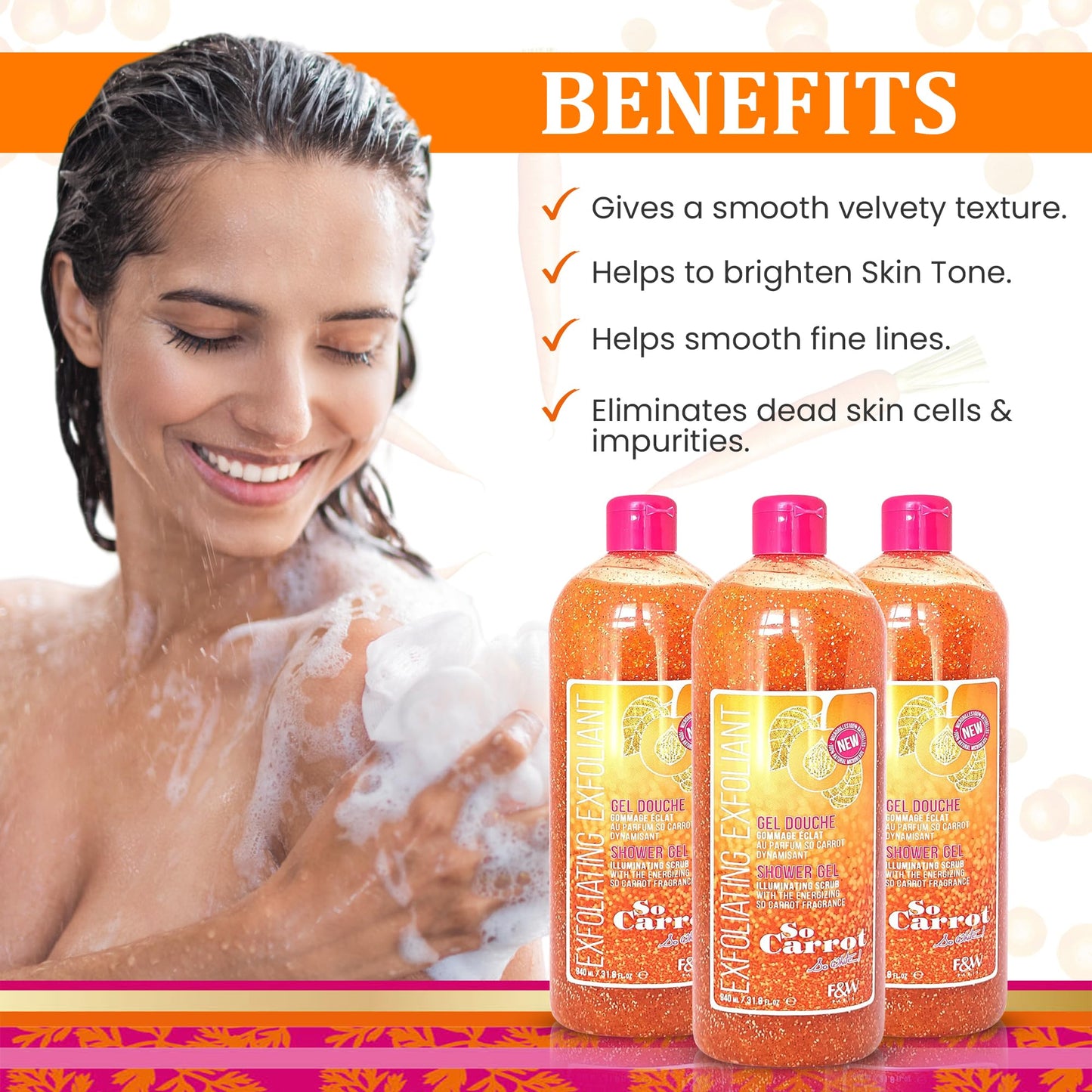 FAIR & WHITE So Carrot Body Scrub Body Wash 31.8 Floz / 940ml