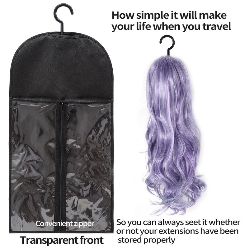 12PCS Hair Extension Holder Wig Storage Bags with Hanger for Multiple Wigs, Dust-proof Wig Hanger Hair Extension Storage Wig Bags for Hair Extensions, Wigs & Accessories