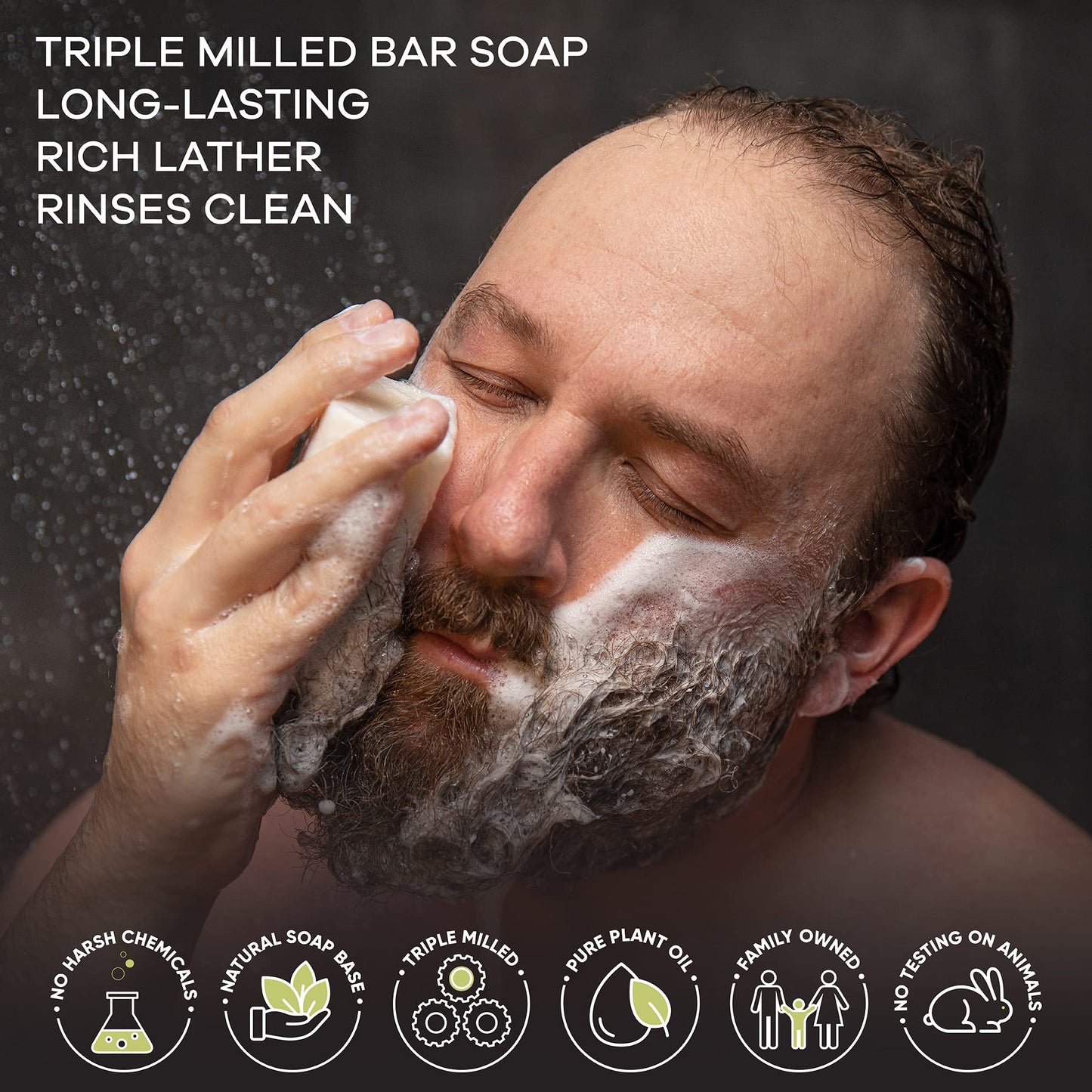 Australian Botanical Soap Men's Body & Beard Bar Duo Pack – Goats Milk & Sea Salt with Ocean Minerals, Triple Milled 6.6 oz Bars, 8 Pack - 4 Bars of Each