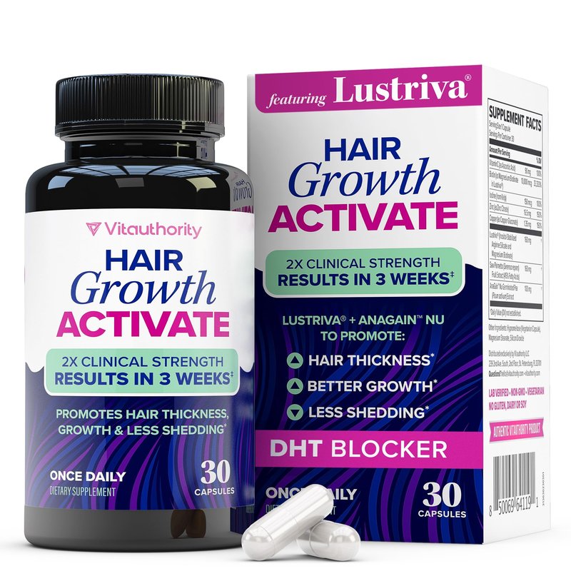Lustriva Hair Growth Supplement for Women | Lustriva & DHT Blocker Vitamins for Thicker Fuller Locks Biotin Saw Palmetto Zinc & Copper | Reduce Shedding & Support Hair Loss for Men & Women 30 Capsules