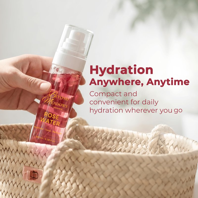 Beyond Meadows Rose Water Spray for Face & Hair - Made with Rose Hydrosol & Glycerin, Hydrating & Refreshing Facial Mist to Set Makeup, Support Double Cleansing & Help Balance Skin’s pH (3.38 fl oz)