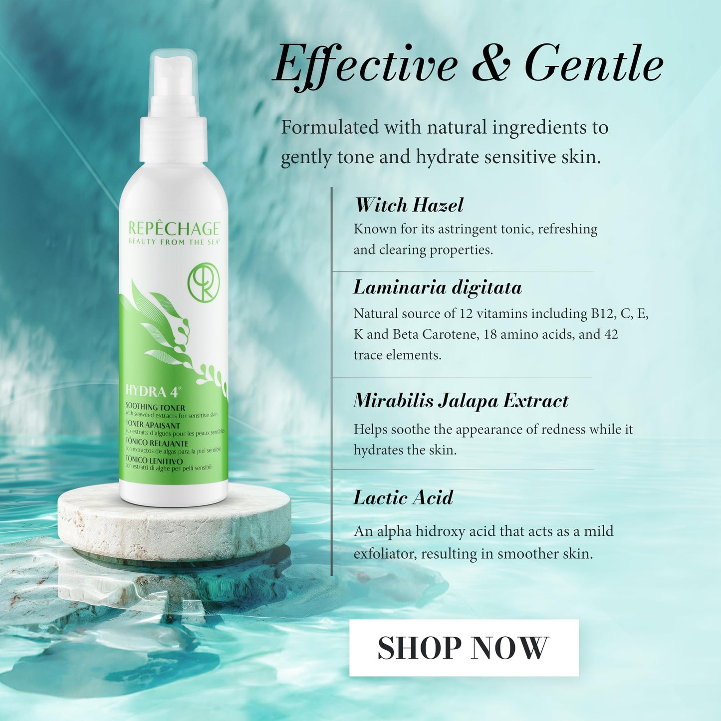 Repechage Hydra 4 Soothing Toner for Sensitive Skin – Hydrating Witch Hazel Toner with Seaweed Extracts & Lactic Acid – Alcohol-Free, Paraben-Free Refreshing Face Mist for Men & Women, 6 fl oz