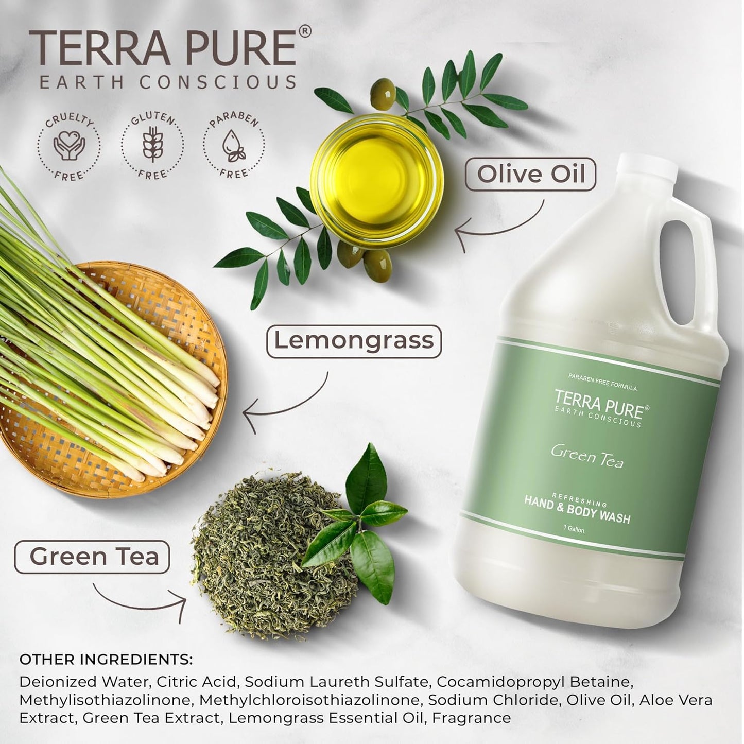 Terra Pure Body Wash & Hand Soap - One Gallon Refill for Dispensers | Eco-Friendly Formula